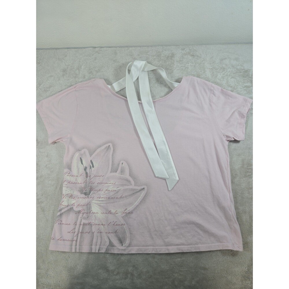 Hollister Easy Ribbon Tie-Back Floral Graphic Tee Pink Coquette Y2K M